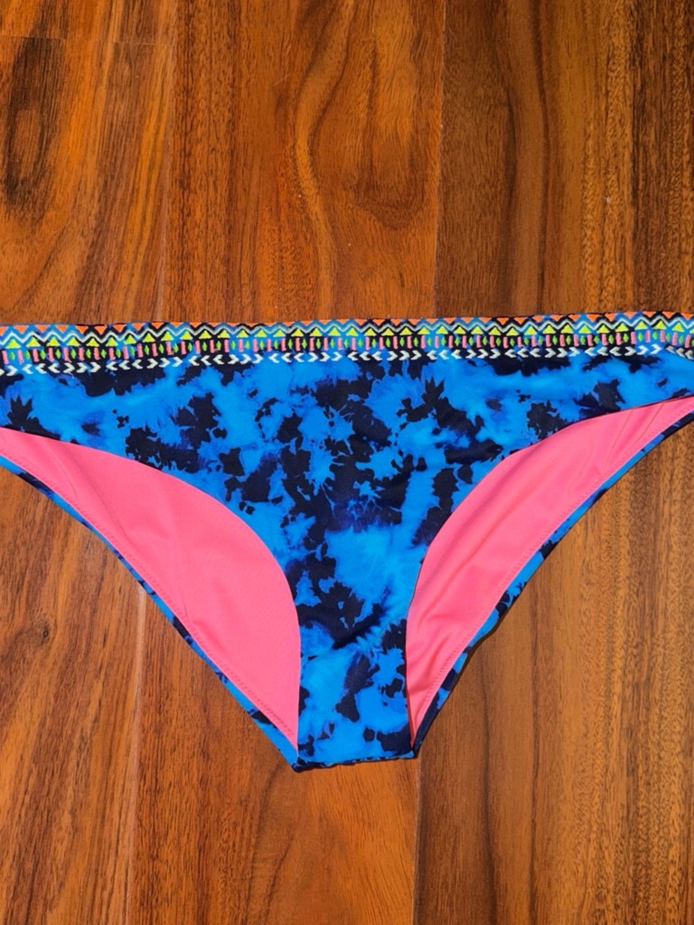 PINK Victoria's Secret Blue Tie-Dye Bikini Bottom with Pink Panels